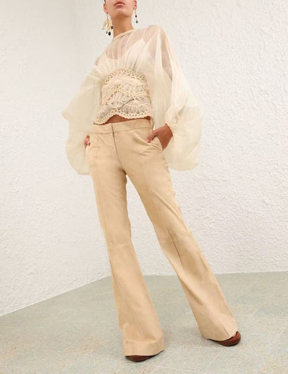 Zim* 25ss macrame insert silk blouse