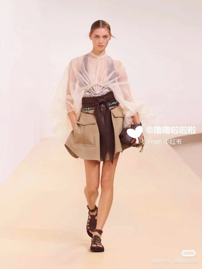 Zim* 25ss macrame insert silk blouse