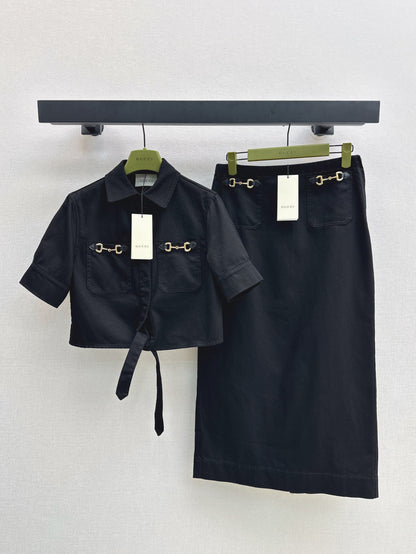 Gu* denim tied shirt with hosrebit