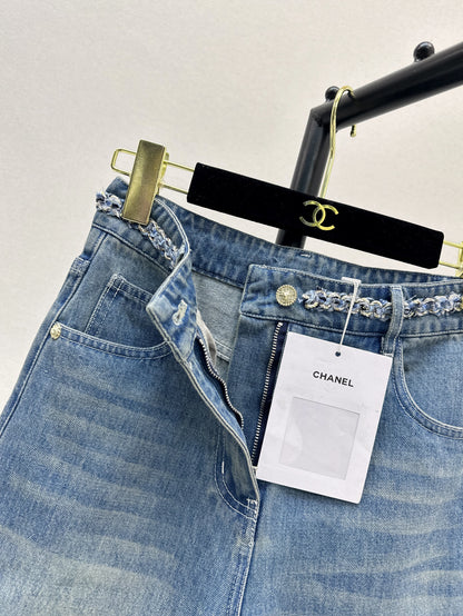 C*nel 25ss denim shorts with braided waistline