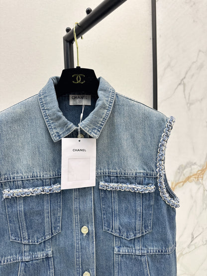 C*nel 25ss braided trim denim vest