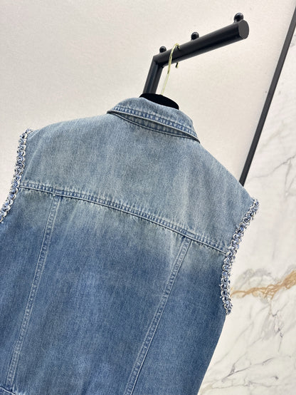 C*nel 25ss braided trim denim vest