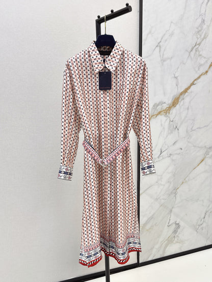 Loui* 25ss scarf print silk shirtdress